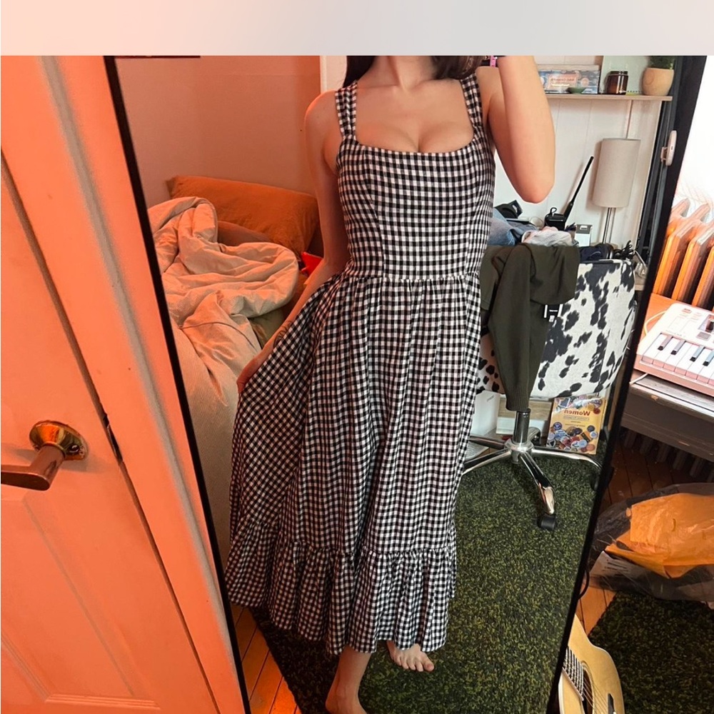 Reformation Bucatini Gingham Black and White Dress